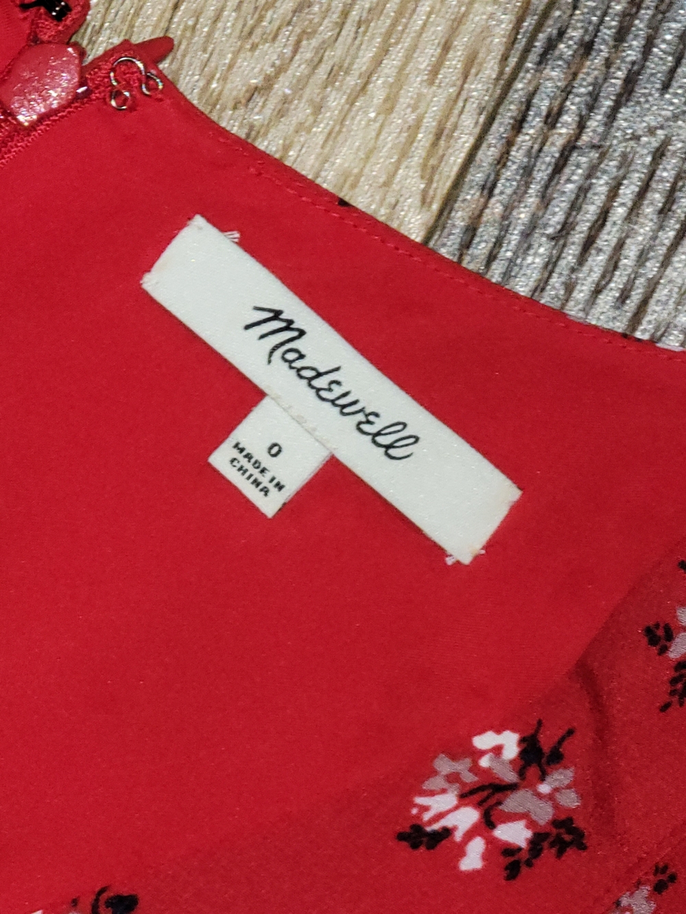 Madewell Red Floral V-Neck Mini Dress with Puff Sleeves - Picture 3 of 10